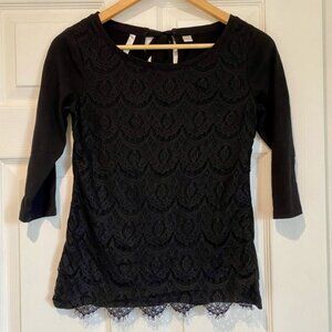 LC Lauren Conrad Black Embellished Fitted Blouse